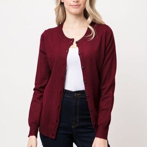 NWT Cielo Jeans USA Burgundy Crew Neck Button Down Cardigan Small Classic Soft